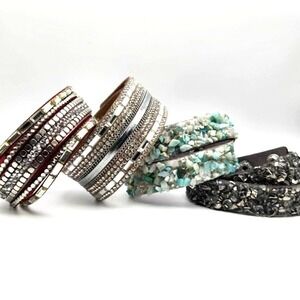 Four Paparazzi Soft Snap Bracelets - Bling‎ and Crushed Stone Styles
